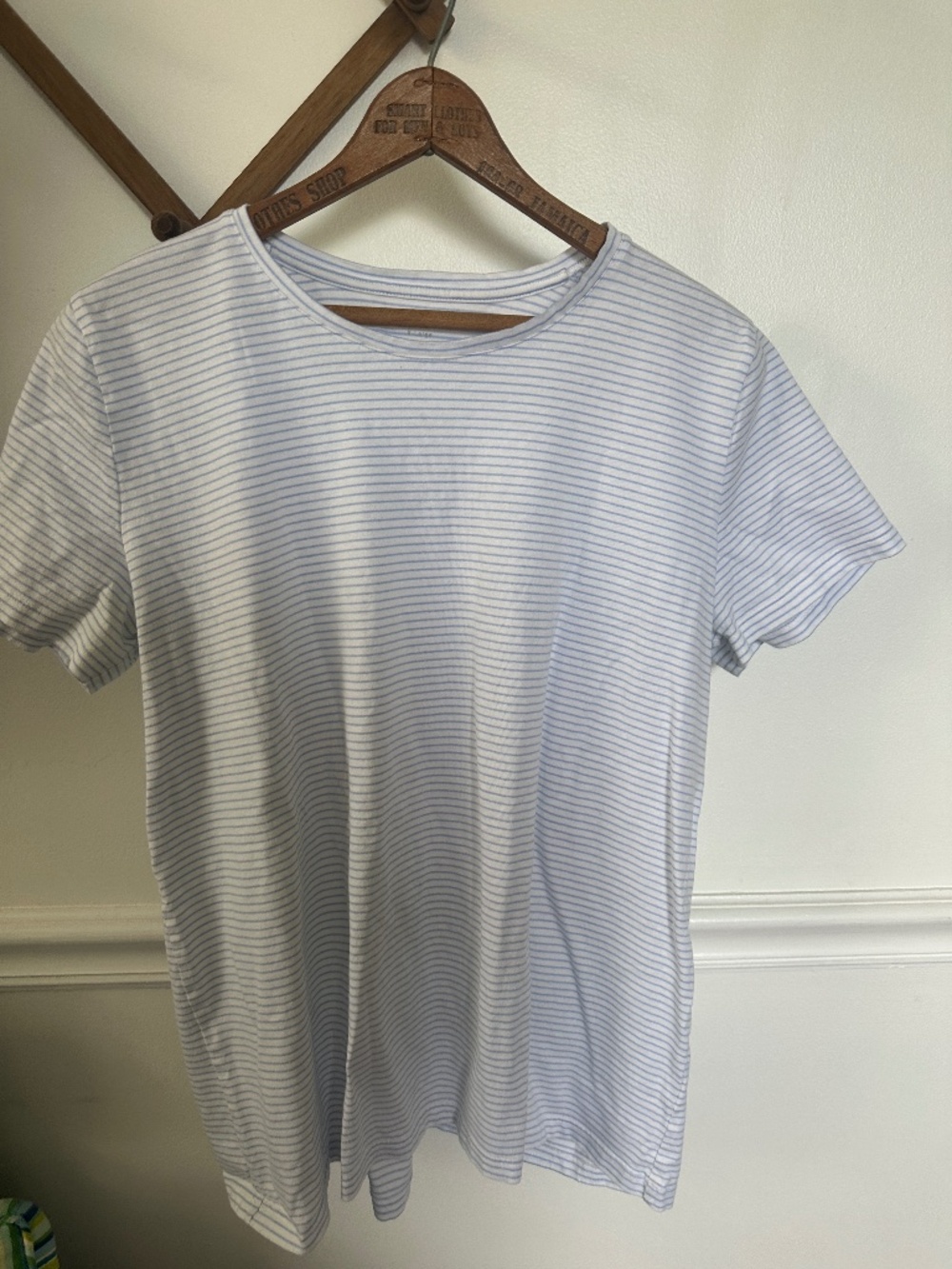 Ann Mashburn Blue White Striped Crewneck Tee XL